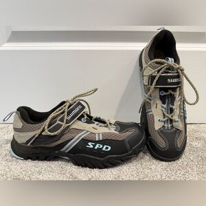 Shimano SPD Cycling Shoes Black and Tan with Blue Accents